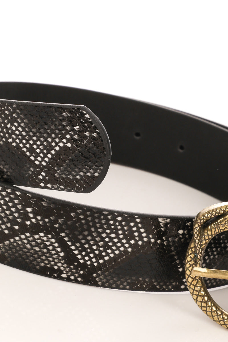 Plus Size - Dark Grey Snakeskin Print Faux Leather Buckle Belt