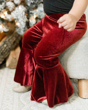 Load image into Gallery viewer, Lina Pleated Velour Bell Bottoms - Wine
