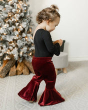 Load image into Gallery viewer, Lina Pleated Velour Bell Bottoms - Wine
