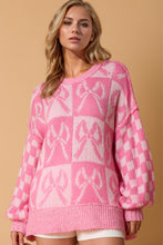 Load image into Gallery viewer, Checkered Bow Contrast Long Sleeve Sweater
