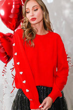 Load image into Gallery viewer, Heart Shaped Jeweled Button Detail Knitted Sweater
