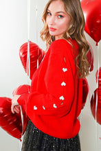 Load image into Gallery viewer, Heart Shaped Jeweled Button Detail Knitted Sweater
