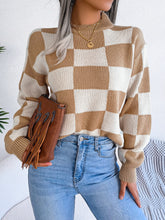 Load image into Gallery viewer, Checkered Mock Neck Long Sleeve Sweater
