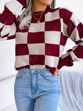 Load image into Gallery viewer, Checkered Mock Neck Long Sleeve Sweater
