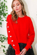 Load image into Gallery viewer, Heart Shaped Jeweled Button Detail Knitted Sweater
