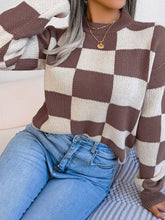 Load image into Gallery viewer, Checkered Mock Neck Long Sleeve Sweater
