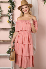 Load image into Gallery viewer, OFF THE SHOULDER THREE LAYERS RUFFLE DRESS*
