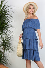 Load image into Gallery viewer, OFF THE SHOULDER THREE LAYERS RUFFLE DRESS*
