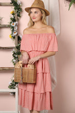 Load image into Gallery viewer, OFF THE SHOULDER THREE LAYERS RUFFLE DRESS*
