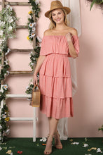 Load image into Gallery viewer, OFF THE SHOULDER THREE LAYERS RUFFLE DRESS*
