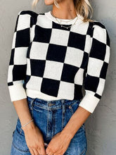 Load image into Gallery viewer, Plaid Round Neck Three-Quarter Sleeve Sweater
