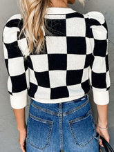 Load image into Gallery viewer, Plaid Round Neck Three-Quarter Sleeve Sweater
